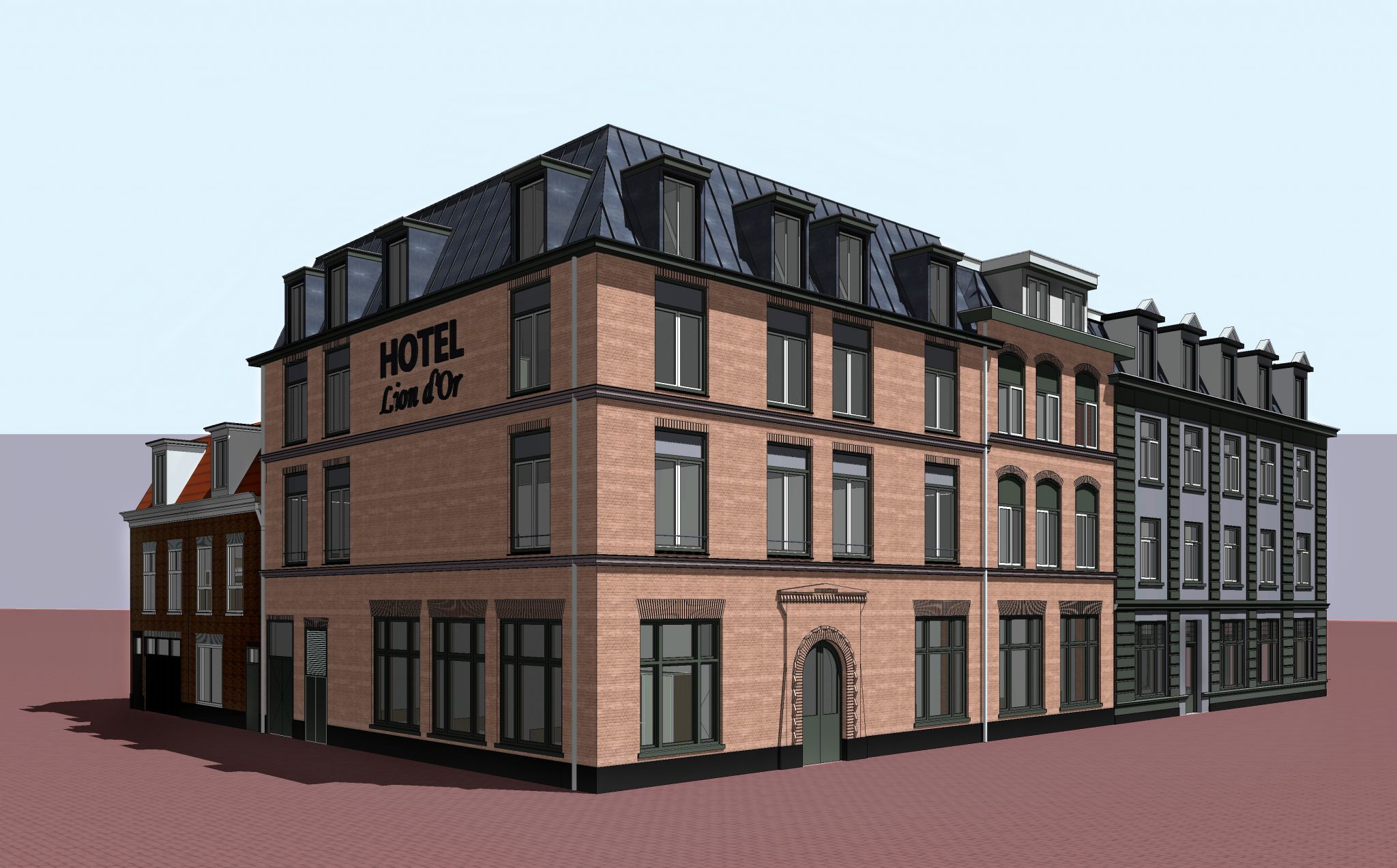 Hotel Lion d'or ligt aan de Kruisweg / Stationsplein in Haarlem. Het hotel is intern verbouwd en uitgebreid